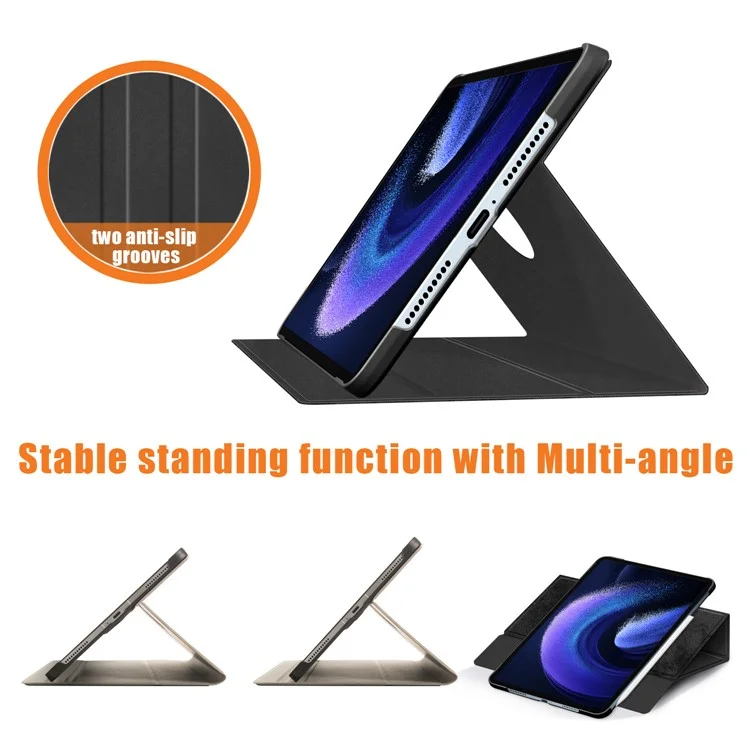 Para Xiaomi Pad 6 Pro Rotary Stand Leather Case Pen Holder Design Tablet Drop-proof Cover - Negro