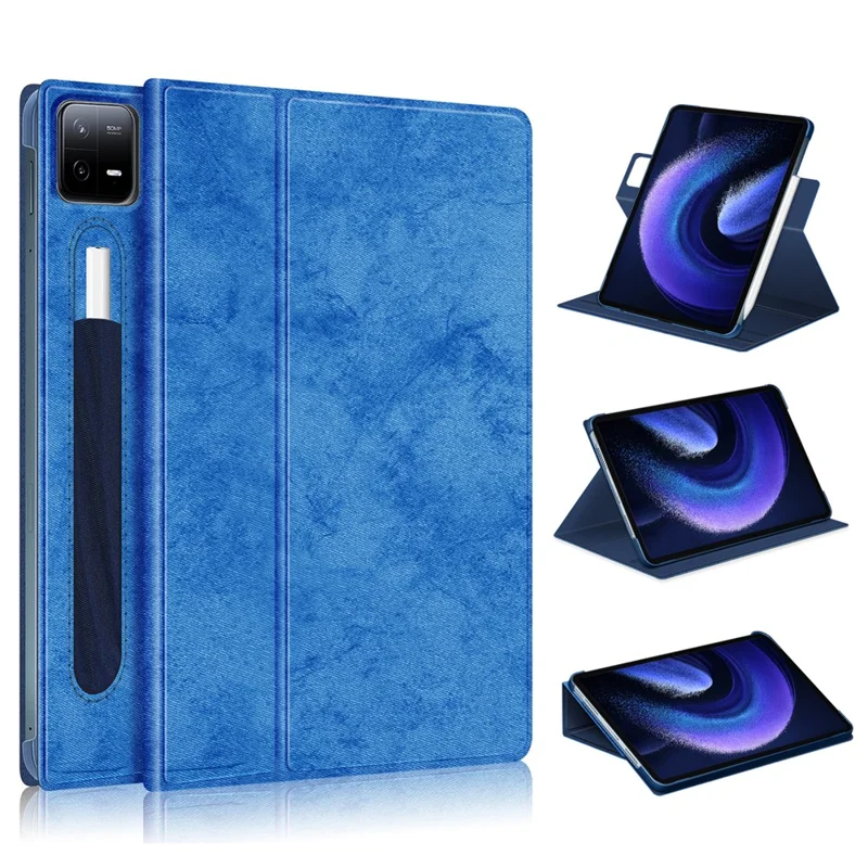 For Xiaomi Pad 6 Pro Rotary Stand Leather Case Pen Holder Design Tablet Drop-proof Cover - Blue
