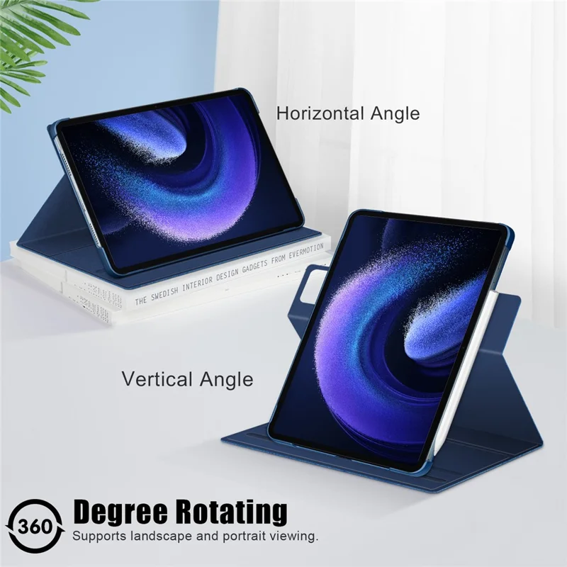 For Xiaomi Pad 6 Pro Rotary Stand Leather Case Pen Holder Design Tablet Drop-proof Cover - Blue