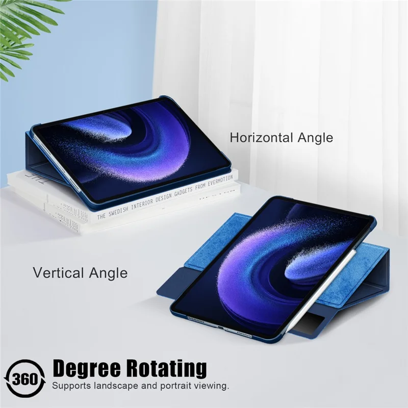 For Xiaomi Pad 6 Pro Rotary Stand Leather Case Pen Holder Design Tablet Drop-proof Cover - Blue