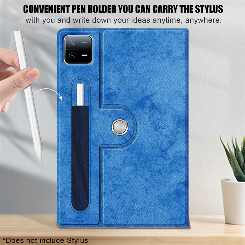 For Xiaomi Pad 6 Pro Rotary Stand Leather Case Pen Holder Design Tablet Drop-proof Cover - Blue