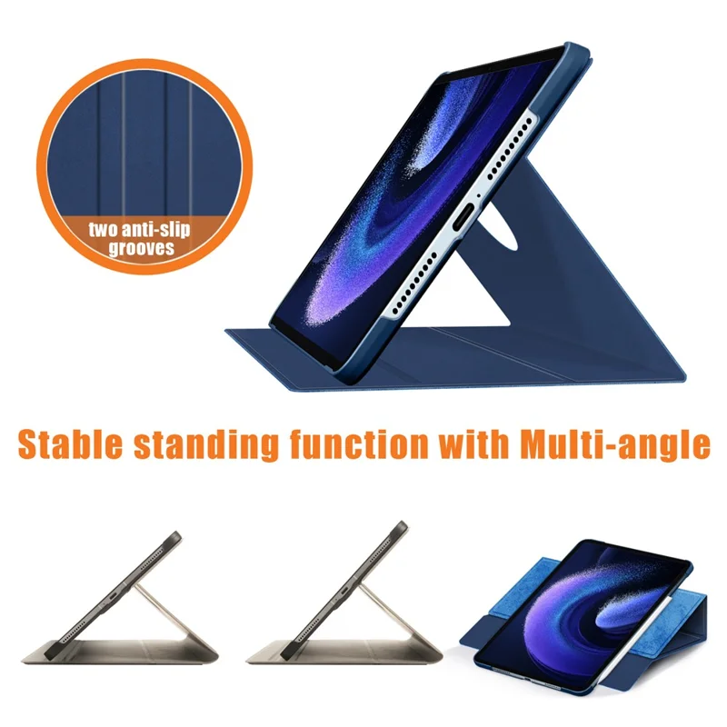 For Xiaomi Pad 6 Pro Rotary Stand Leather Case Pen Holder Design Tablet Drop-proof Cover - Blue