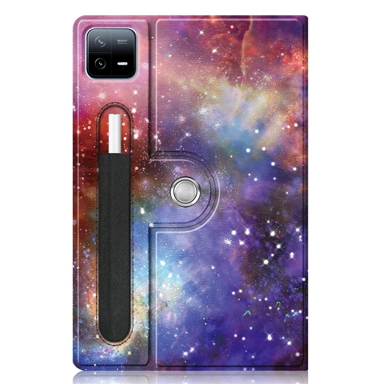 Para Xiaomi Pad 6 Pro Funda de Piel de Microfibra Giratoria Tipo Flip Stand con Impresión de Patrón Antichoque para Tablet con Soporte para Bolígrafo - Galaxia