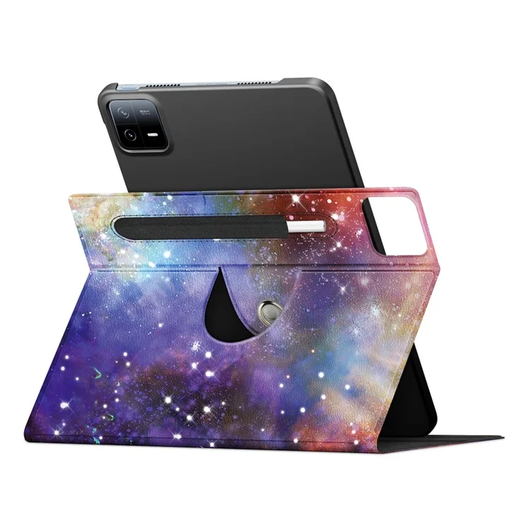 Para Xiaomi Pad 6 Pro Funda de Piel de Microfibra Giratoria Tipo Flip Stand con Impresión de Patrón Antichoque para Tablet con Soporte para Bolígrafo - Galaxia