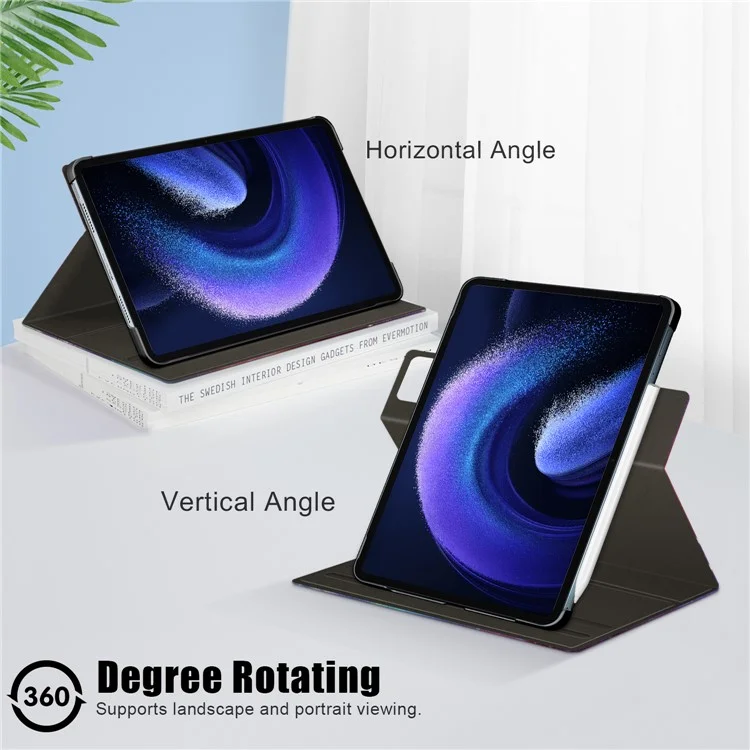 Para Xiaomi Pad 6 Pro Funda de Piel de Microfibra Giratoria Tipo Flip Stand con Impresión de Patrón Antichoque para Tablet con Soporte para Bolígrafo - Galaxia