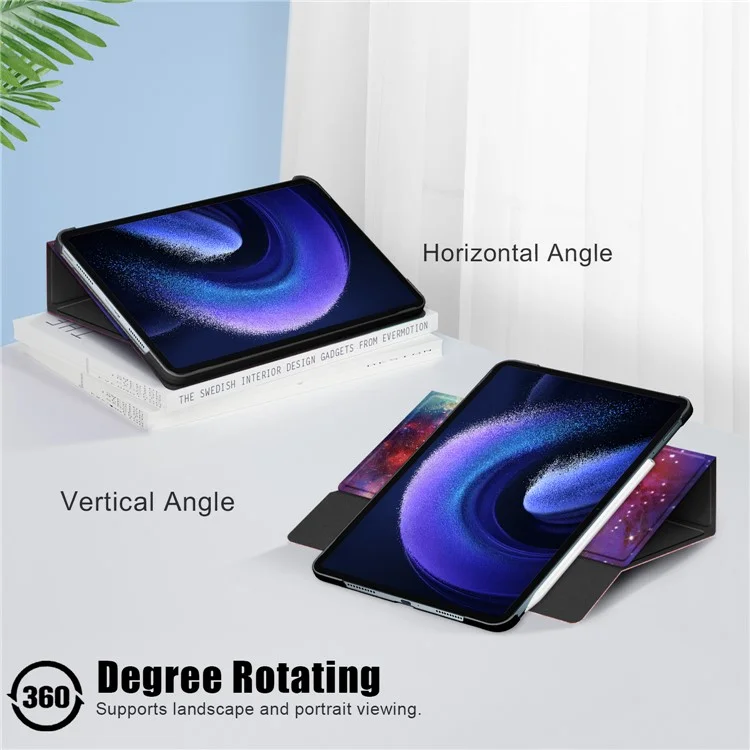 Para Xiaomi Pad 6 Pro Funda de Piel de Microfibra Giratoria Tipo Flip Stand con Impresión de Patrón Antichoque para Tablet con Soporte para Bolígrafo - Galaxia