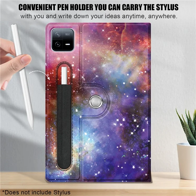 Para Xiaomi Pad 6 Pro Funda de Piel de Microfibra Giratoria Tipo Flip Stand con Impresión de Patrón Antichoque para Tablet con Soporte para Bolígrafo - Galaxia