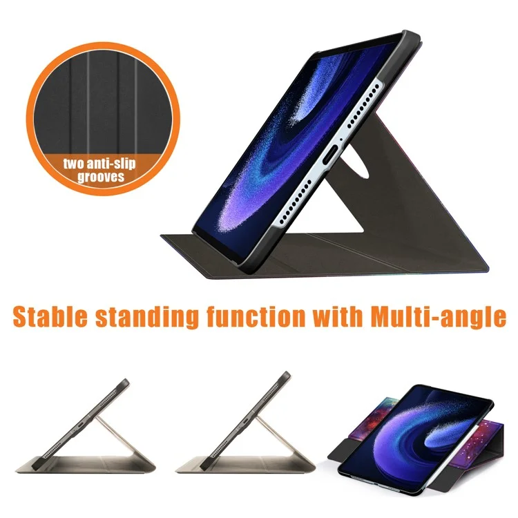 Para Xiaomi Pad 6 Pro Funda de Piel de Microfibra Giratoria Tipo Flip Stand con Impresión de Patrón Antichoque para Tablet con Soporte para Bolígrafo - Galaxia