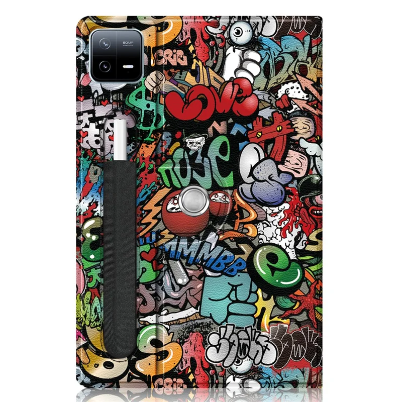 For Xiaomi Pad 6 Pro Rotatable PU Leather Flip Stand Cover Pattern Printing Shockproof Tablet Case with Pen Holder - Graffiti