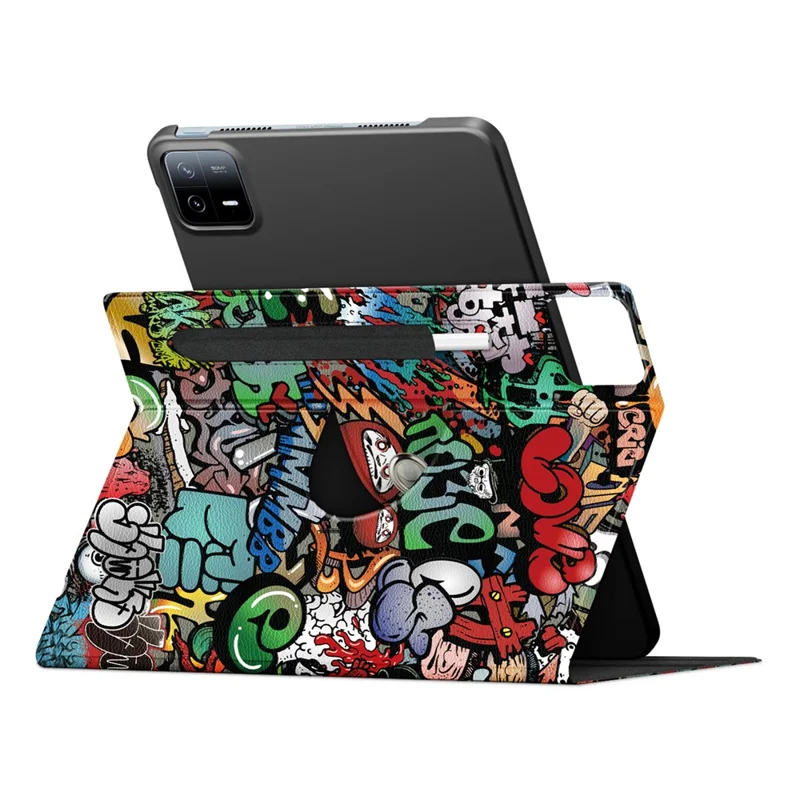 For Xiaomi Pad 6 Pro Rotatable PU Leather Flip Stand Cover Pattern Printing Shockproof Tablet Case with Pen Holder - Graffiti
