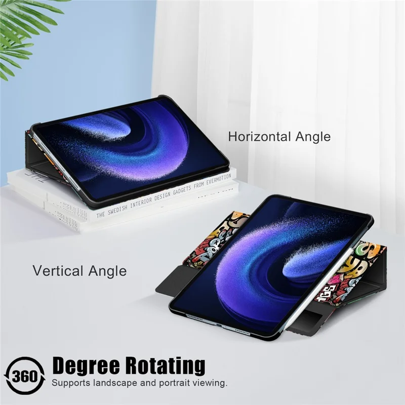 For Xiaomi Pad 6 Pro Rotatable PU Leather Flip Stand Cover Pattern Printing Shockproof Tablet Case with Pen Holder - Graffiti