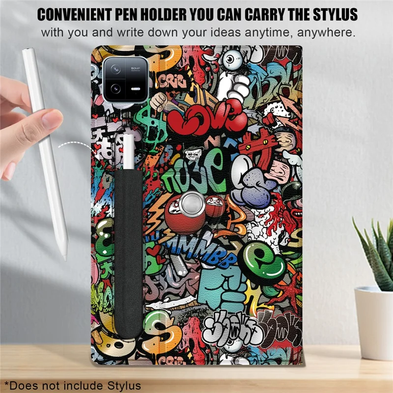 For Xiaomi Pad 6 Pro Rotatable PU Leather Flip Stand Cover Pattern Printing Shockproof Tablet Case with Pen Holder - Graffiti