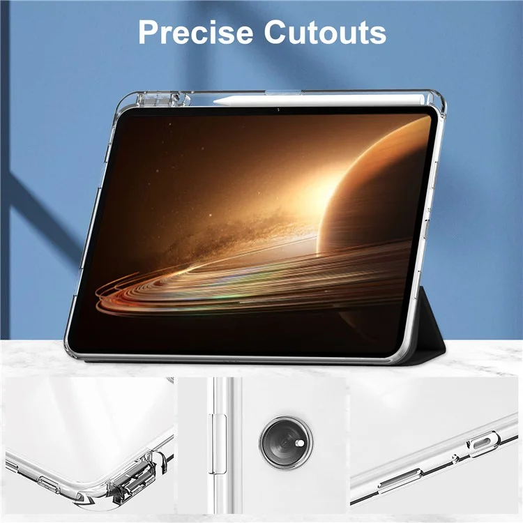 Für Oppo Pad 2 Clear Tablet Case PU-Leder + TPU + Acryl-Ständer Smartcover mit Stiftfach - Schwarz