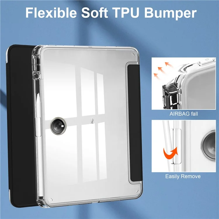 For Oppo Pad 2 Clear Tablet Case PU Leather + TPU + Acrylic Stand Smart Cover with Pen Slot - Black