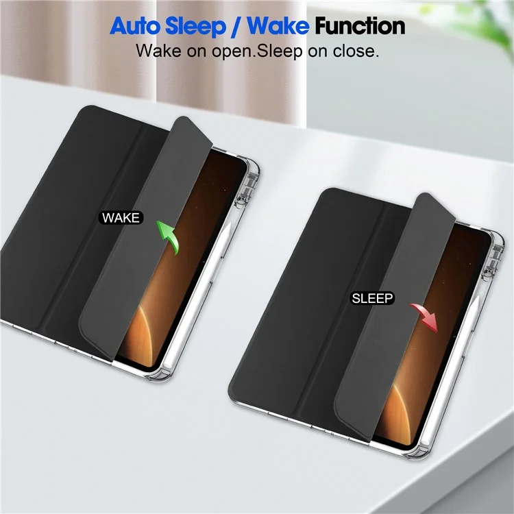 Für Oppo Pad 2 Clear Tablet Case PU-Leder + TPU + Acryl-Ständer Smartcover mit Stiftfach - Schwarz