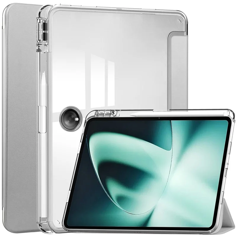 For OnePlus Pad Auto Sleep / Wake Case PU Leather + TPU + Acrylic Stand Transparent Tablet Cover with Pen Slot - Silver