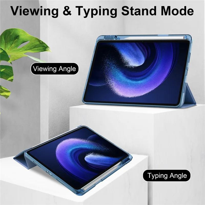 Para Xiaomi Pad 6 / Pad 6 Pro Suporte Caso Tablet Capa de Couro PU + TPU + Acrílico Transparente Capa Inteligente com Slot para Caneta - Azul