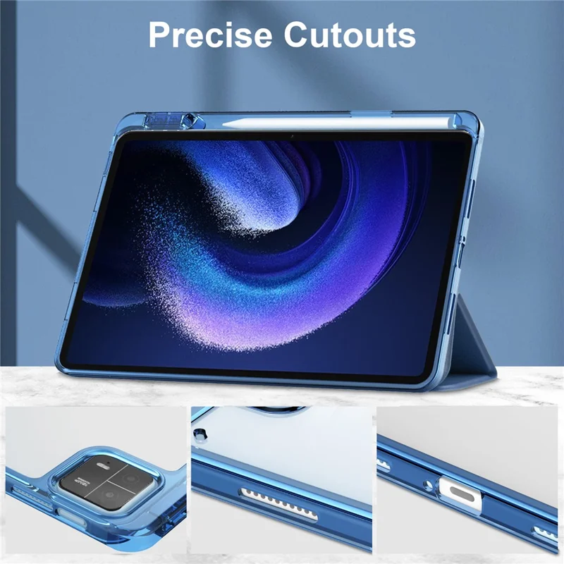 Para Xiaomi Pad 6 / Pad 6 Pro Suporte Caso Tablet Capa de Couro PU + TPU + Acrílico Transparente Capa Inteligente com Slot para Caneta - Azul