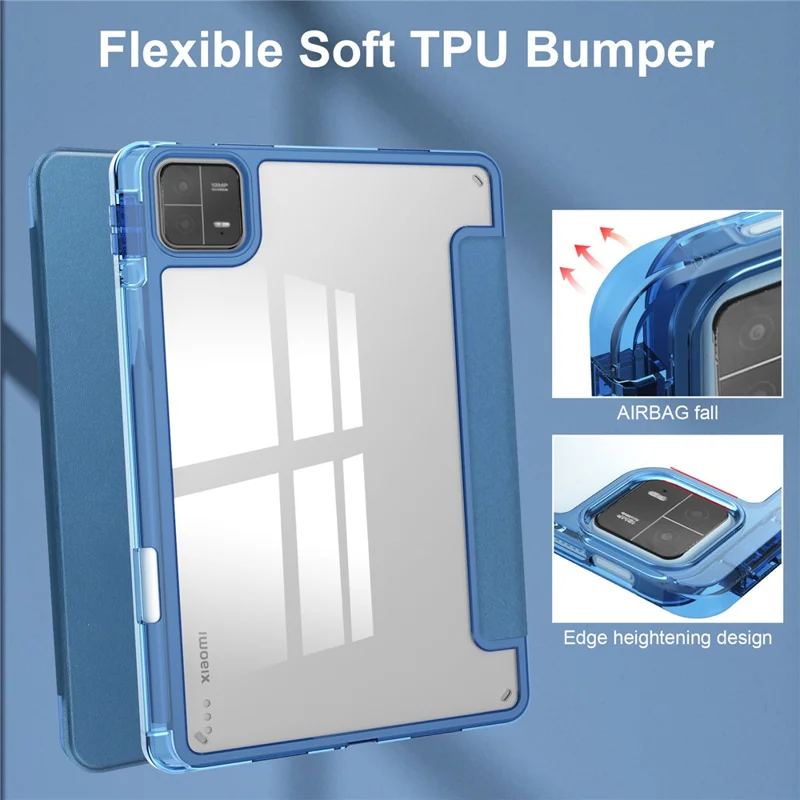 Para Xiaomi Pad 6 / Pad 6 Pro Suporte Caso Tablet Capa de Couro PU + TPU + Acrílico Transparente Capa Inteligente com Slot para Caneta - Azul