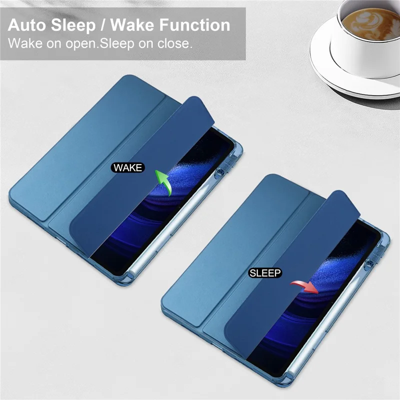 Para Xiaomi Pad 6 / Pad 6 Pro Suporte Caso Tablet Capa de Couro PU + TPU + Acrílico Transparente Capa Inteligente com Slot para Caneta - Azul
