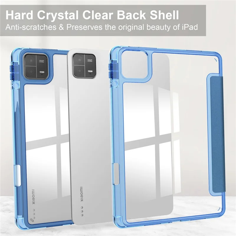 Para Xiaomi Pad 6 / Pad 6 Pro Suporte Caso Tablet Capa de Couro PU + TPU + Acrílico Transparente Capa Inteligente com Slot para Caneta - Azul