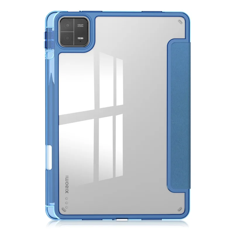 Para Xiaomi Pad 6 / Pad 6 Pro Suporte Caso Tablet Capa de Couro PU + TPU + Acrílico Transparente Capa Inteligente com Slot para Caneta - Azul