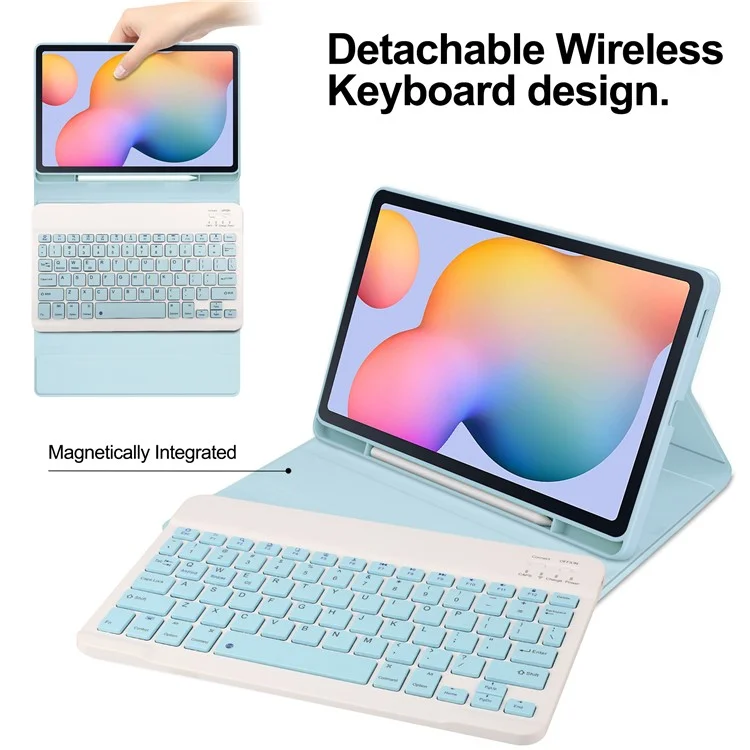 Pour Samsung Galaxy Tab S6 Lite (2024) / S6 Lite (2022) / S6 Lite (2020) Étui en cuir avec clavier amovible et support - Bleu ciel