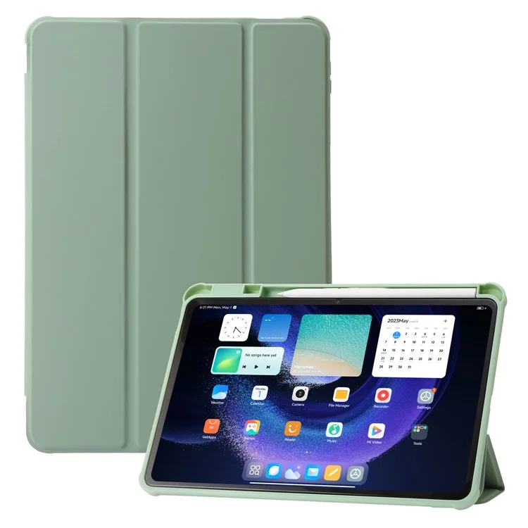 Für Xiaomi Pad 6 / Pad 6 Pro Tri-fold Stand Tablet Case PU Leder Transparente Acryl-TPU Smartcover - Mint Green