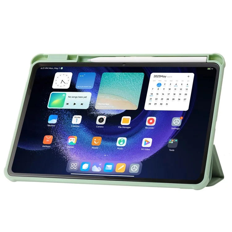 Für Xiaomi Pad 6 / Pad 6 Pro Tri-fold Stand Tablet Case PU Leder Transparente Acryl-TPU Smartcover - Mint Green
