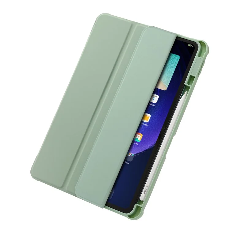 Für Xiaomi Pad 6 / Pad 6 Pro Tri-fold Stand Tablet Case PU Leder Transparente Acryl-TPU Smartcover - Mint Green