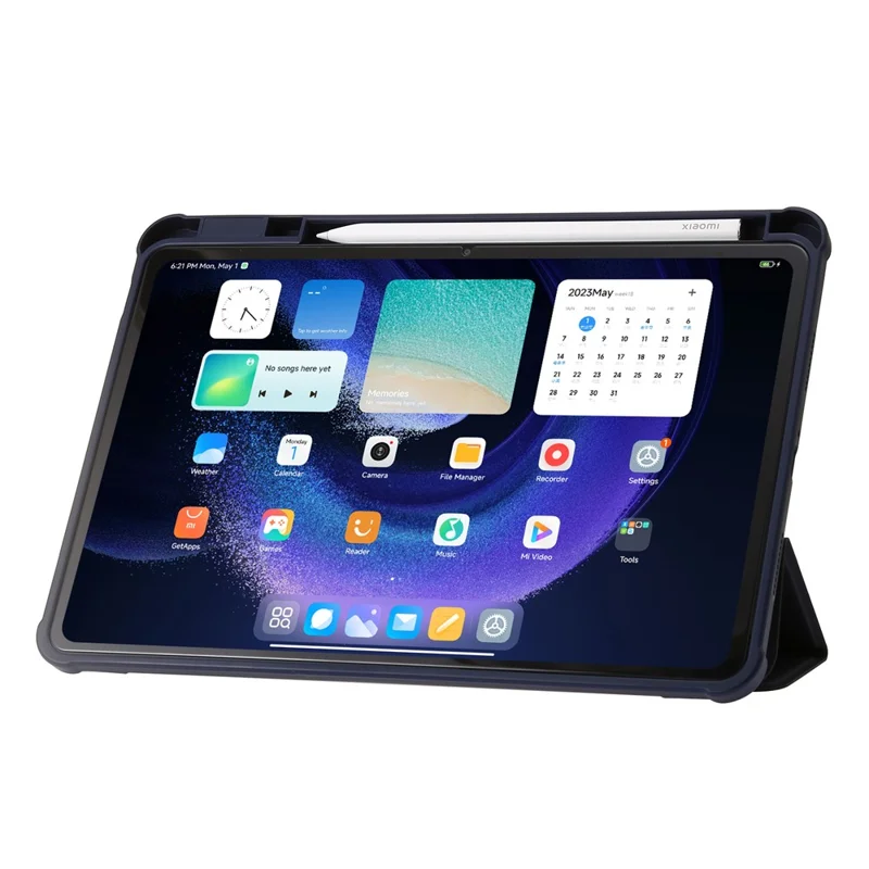 For Xiaomi Pad 6 / Pad 6 Pro Tri-fold Stand Tablet Case PU Leather Transparent Acrylic TPU Smart Cover - Dark Blue