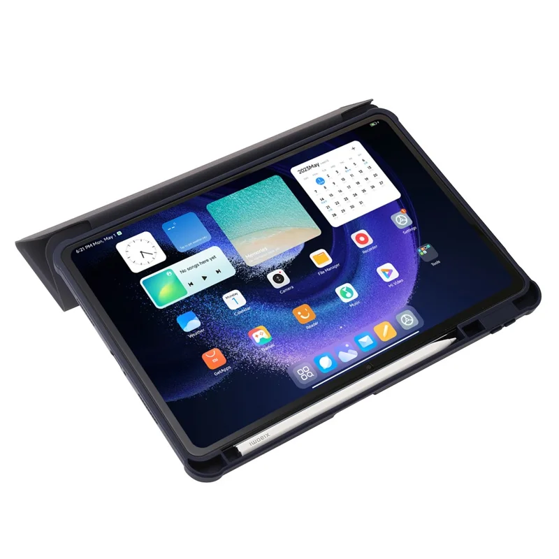 For Xiaomi Pad 6 / Pad 6 Pro Tri-fold Stand Tablet Case PU Leather Transparent Acrylic TPU Smart Cover - Dark Blue