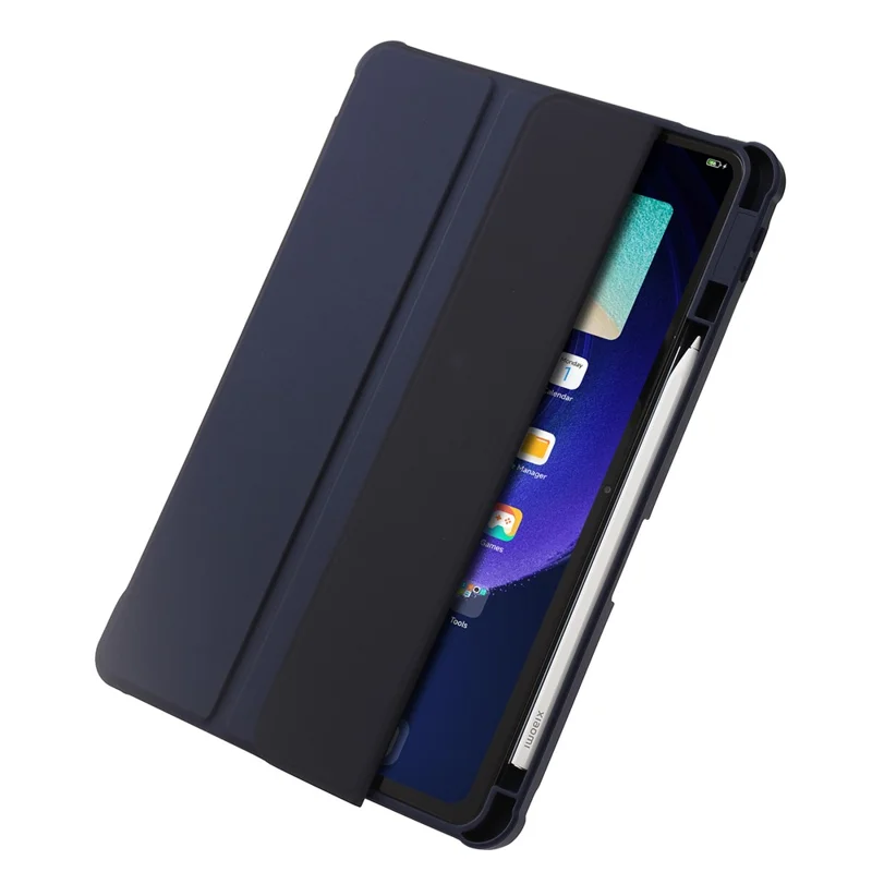 For Xiaomi Pad 6 / Pad 6 Pro Tri-fold Stand Tablet Case PU Leather Transparent Acrylic TPU Smart Cover - Dark Blue