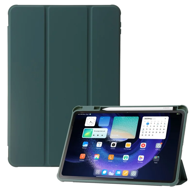 For Xiaomi Pad 6 / Pad 6 Pro Tri-fold Stand Tablet Case PU Leather Transparent Acrylic TPU Smart Cover - Blackish Green