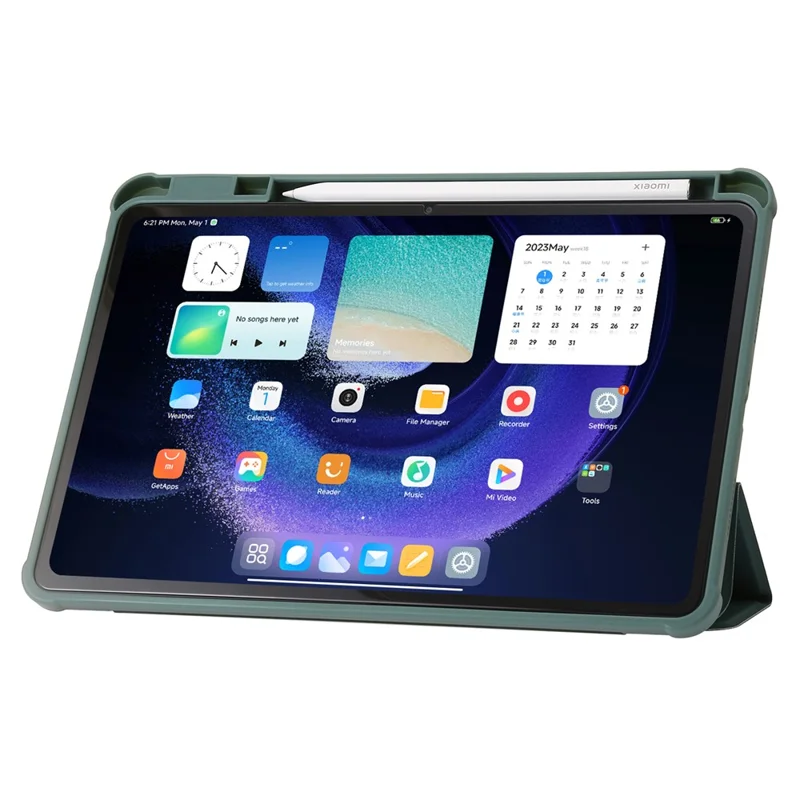 For Xiaomi Pad 6 / Pad 6 Pro Tri-fold Stand Tablet Case PU Leather Transparent Acrylic TPU Smart Cover - Blackish Green