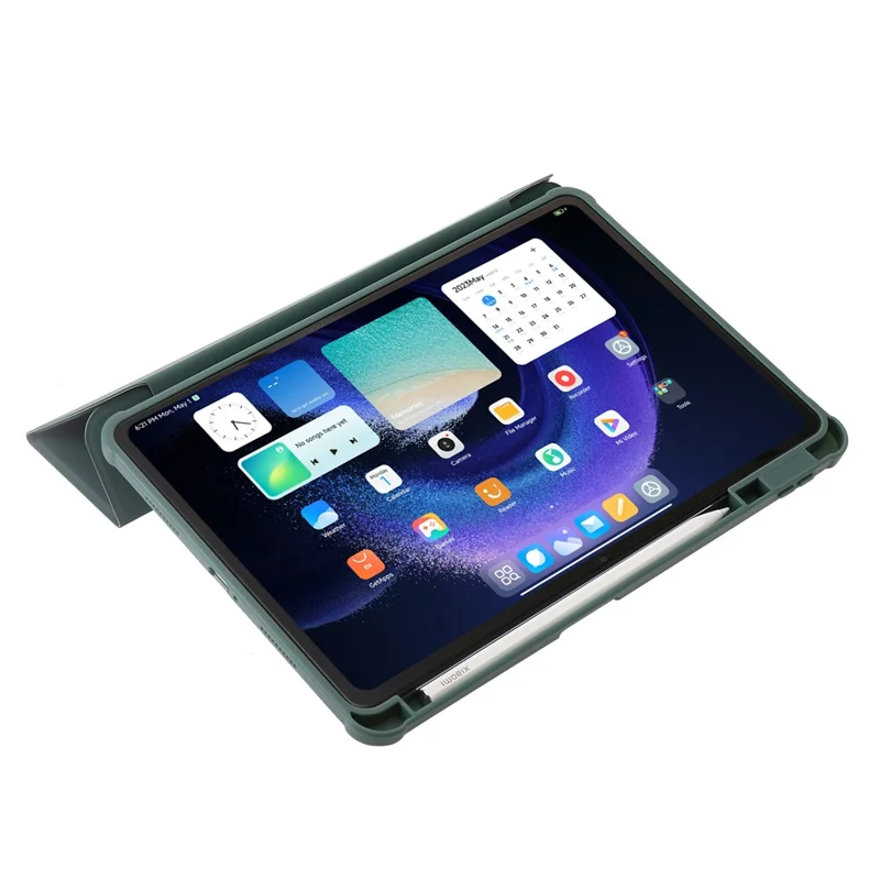 For Xiaomi Pad 6 / Pad 6 Pro Tri-fold Stand Tablet Case PU Leather Transparent Acrylic TPU Smart Cover - Blackish Green