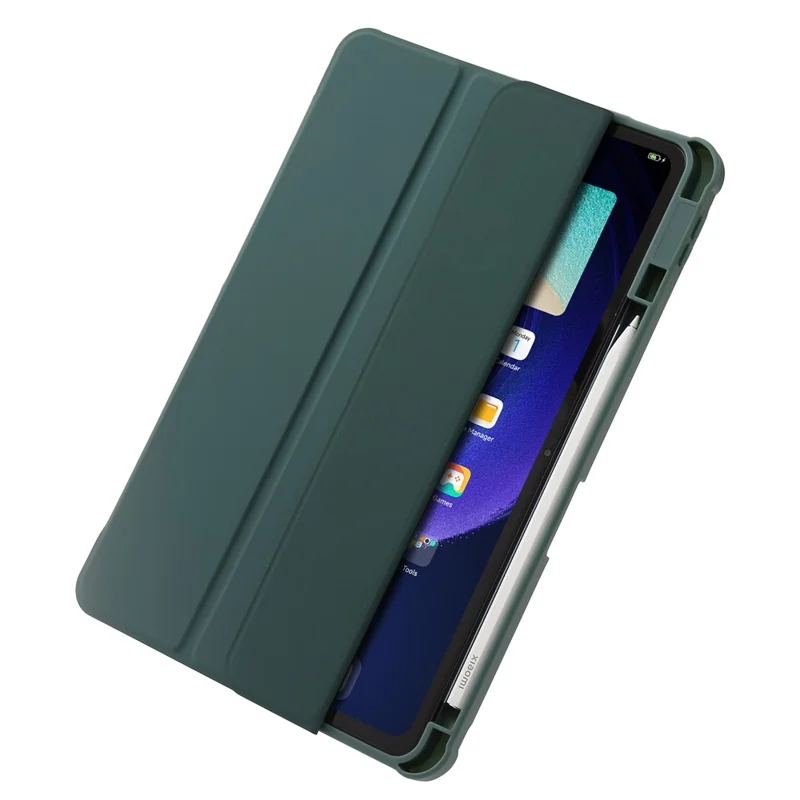 For Xiaomi Pad 6 / Pad 6 Pro Tri-fold Stand Tablet Case PU Leather Transparent Acrylic TPU Smart Cover - Blackish Green