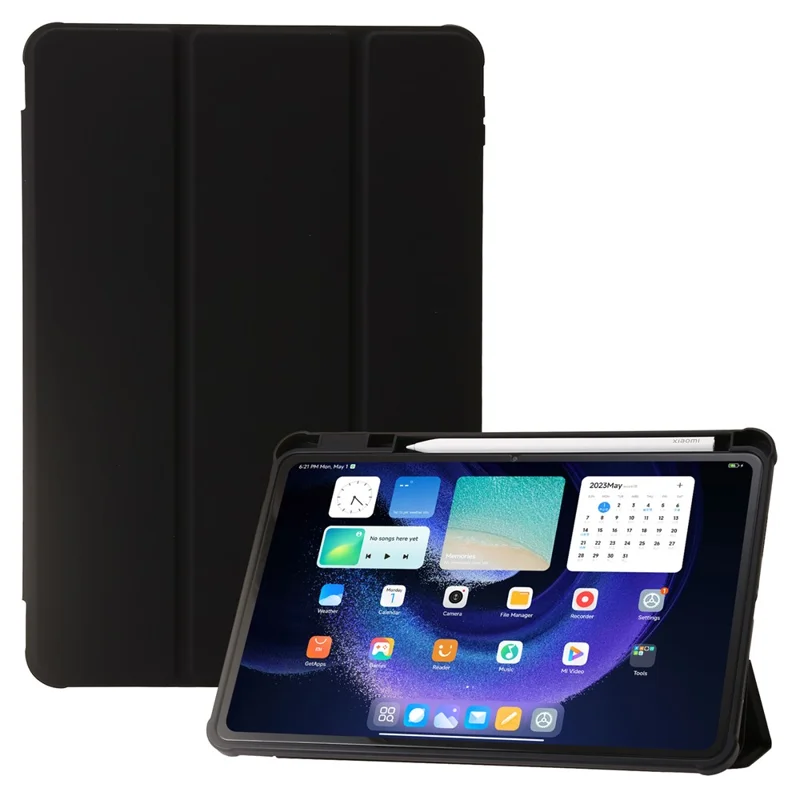 For Xiaomi Pad 6 / Pad 6 Pro Tri-fold Stand Tablet Case PU Leather Transparent Acrylic TPU Smart Cover - Black
