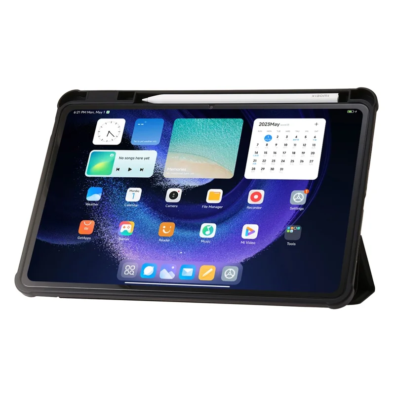 For Xiaomi Pad 6 / Pad 6 Pro Tri-fold Stand Tablet Case PU Leather Transparent Acrylic TPU Smart Cover - Black