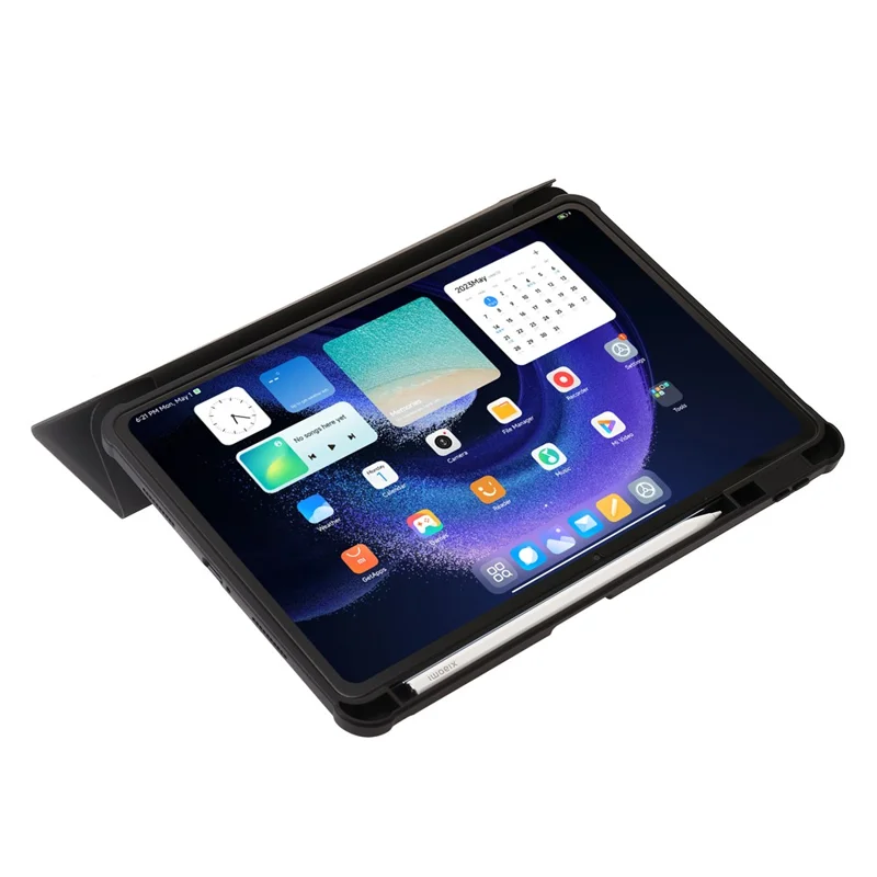 For Xiaomi Pad 6 / Pad 6 Pro Tri-fold Stand Tablet Case PU Leather Transparent Acrylic TPU Smart Cover - Black