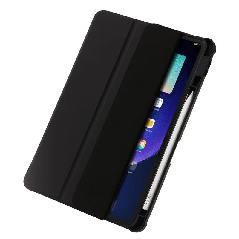 For Xiaomi Pad 6 / Pad 6 Pro Tri-fold Stand Tablet Case PU Leather Transparent Acrylic TPU Smart Cover - Black