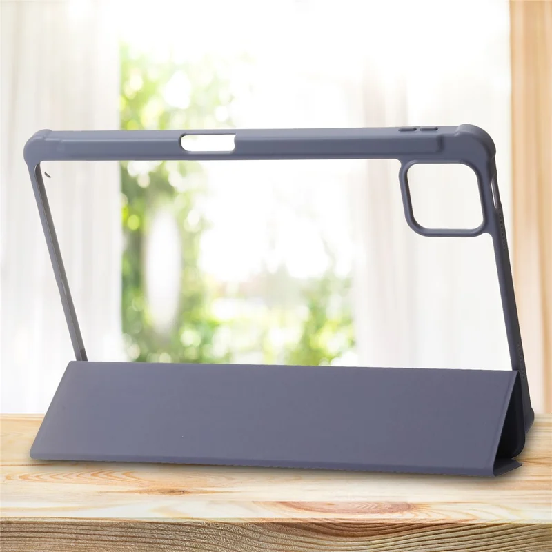 Per Xiaomi Pad 6 / Pad 6 Pro Tri-fold Stand Tablet Case PU Leather Transparent Acrylic TPU Smart Cover - Viola