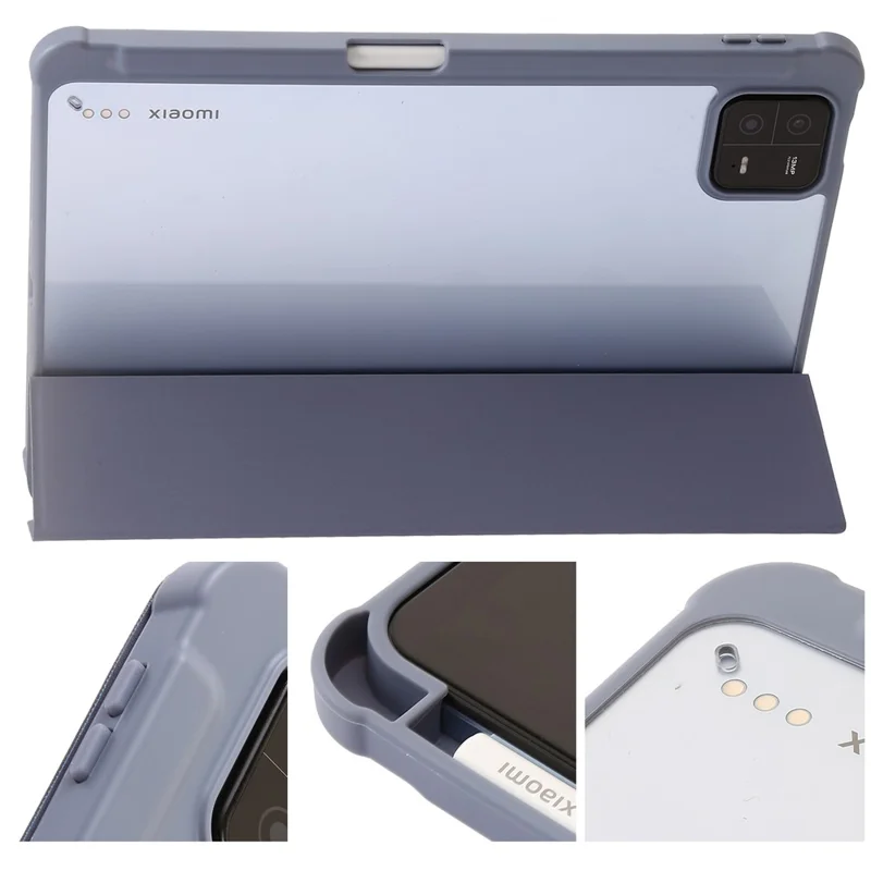 Per Xiaomi Pad 6 / Pad 6 Pro Tri-fold Stand Tablet Case PU Leather Transparent Acrylic TPU Smart Cover - Viola