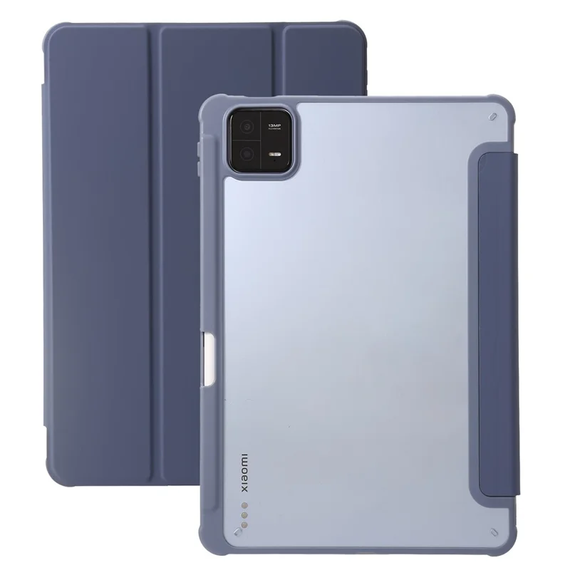 Per Xiaomi Pad 6 / Pad 6 Pro Tri-fold Stand Tablet Case PU Leather Transparent Acrylic TPU Smart Cover - Viola