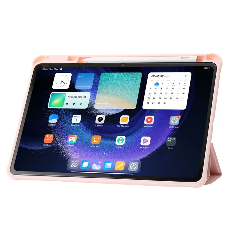 For Xiaomi Pad 6 / Pad 6 Pro Tri-fold Stand Tablet Case PU Leather Transparent Acrylic TPU Smart Cover - Pink