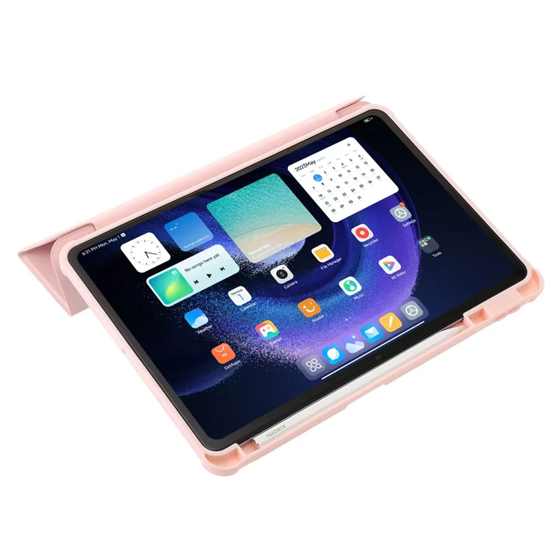 For Xiaomi Pad 6 / Pad 6 Pro Tri-fold Stand Tablet Case PU Leather Transparent Acrylic TPU Smart Cover - Pink