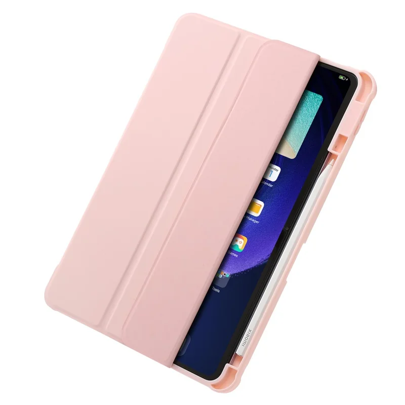 For Xiaomi Pad 6 / Pad 6 Pro Tri-fold Stand Tablet Case PU Leather Transparent Acrylic TPU Smart Cover - Pink