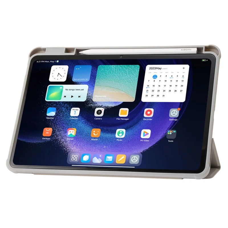 For Xiaomi Pad 6 / Pad 6 Pro Tri-fold Stand Tablet Case PU Leather Transparent Acrylic TPU Smart Cover - Beige