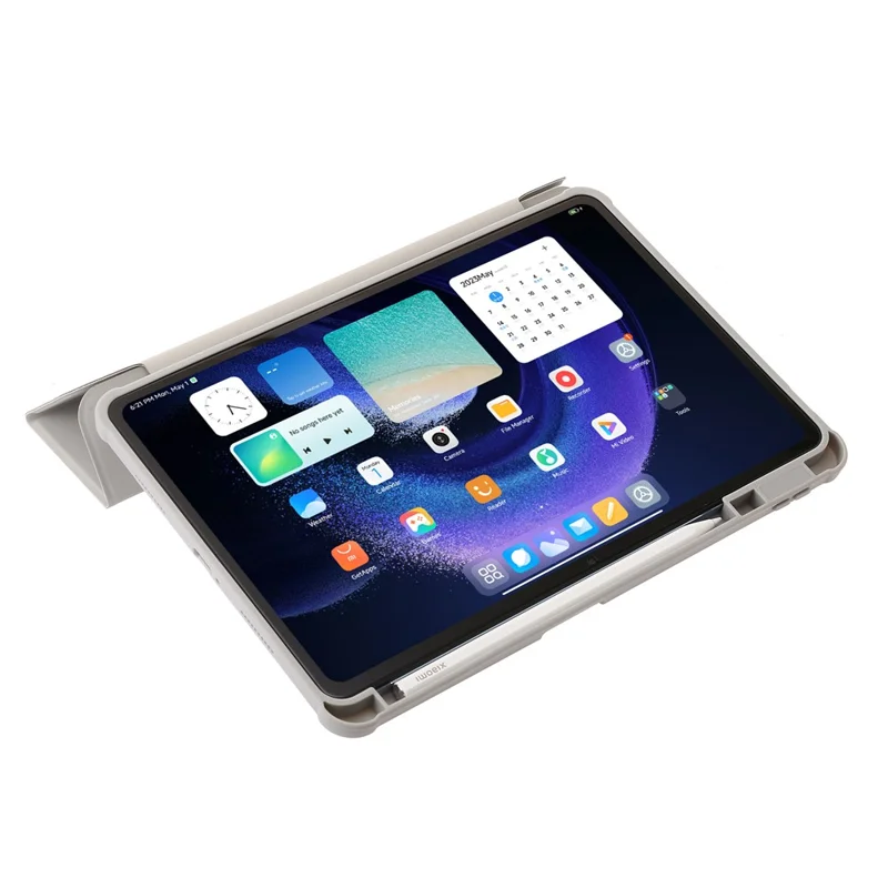 For Xiaomi Pad 6 / Pad 6 Pro Tri-fold Stand Tablet Case PU Leather Transparent Acrylic TPU Smart Cover - Beige