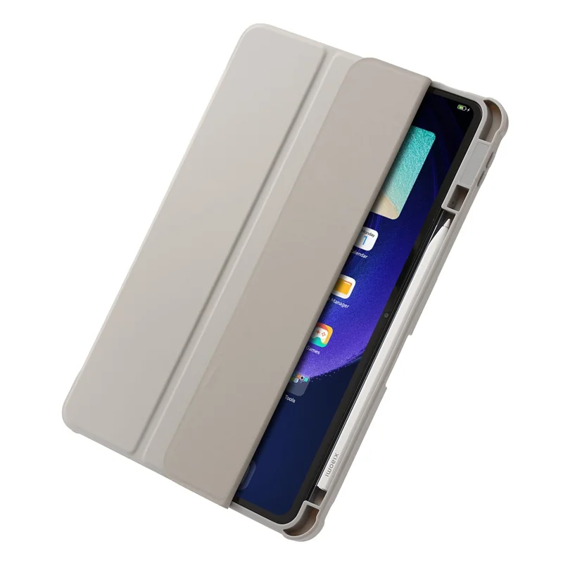 For Xiaomi Pad 6 / Pad 6 Pro Tri-fold Stand Tablet Case PU Leather Transparent Acrylic TPU Smart Cover - Beige